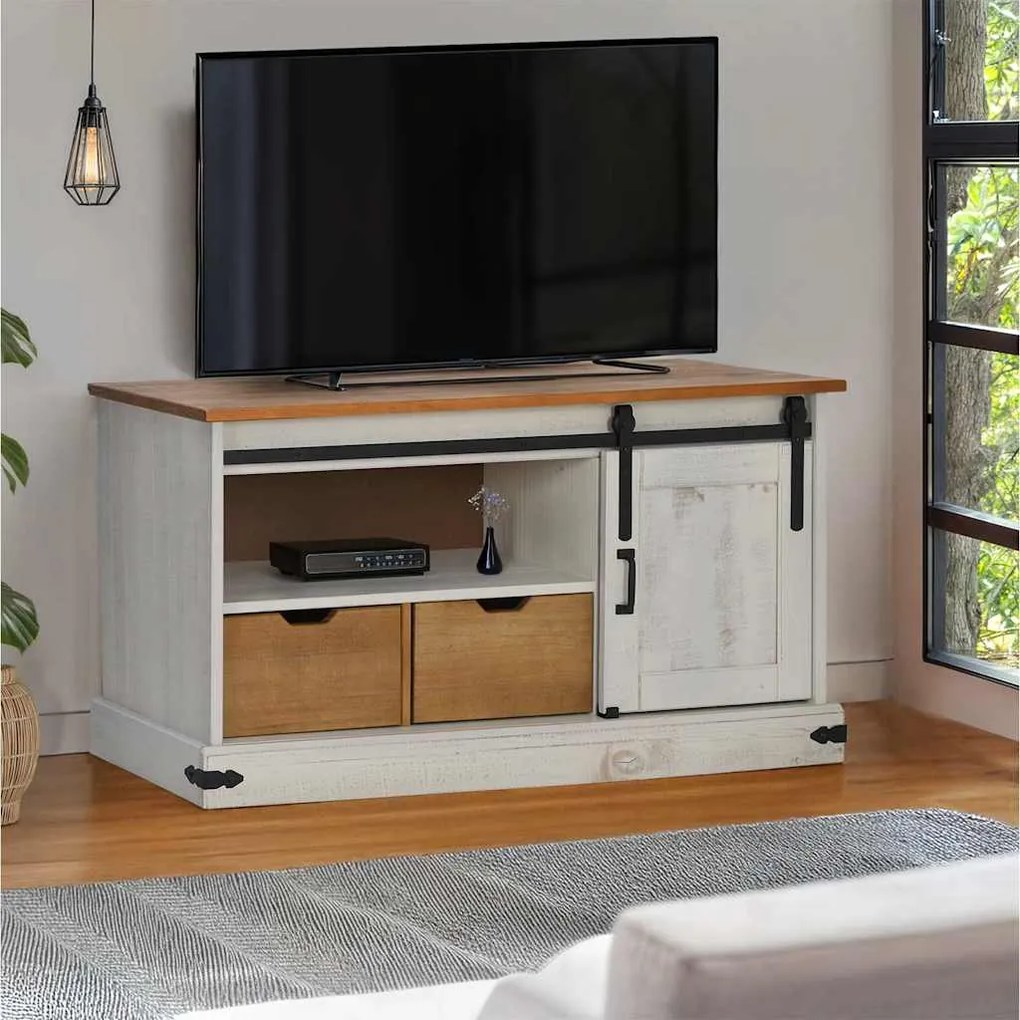 Mobile Porta Tv Halden Con Anta Scorrevole Bianco 110x40x60 Cm /