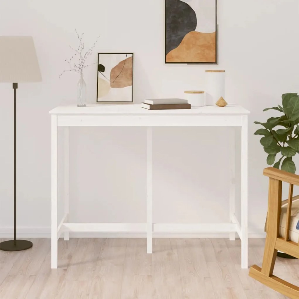 Tavolo Da Bar Bianco 140x80x110 Cm İn Legno Massello Di Pino /