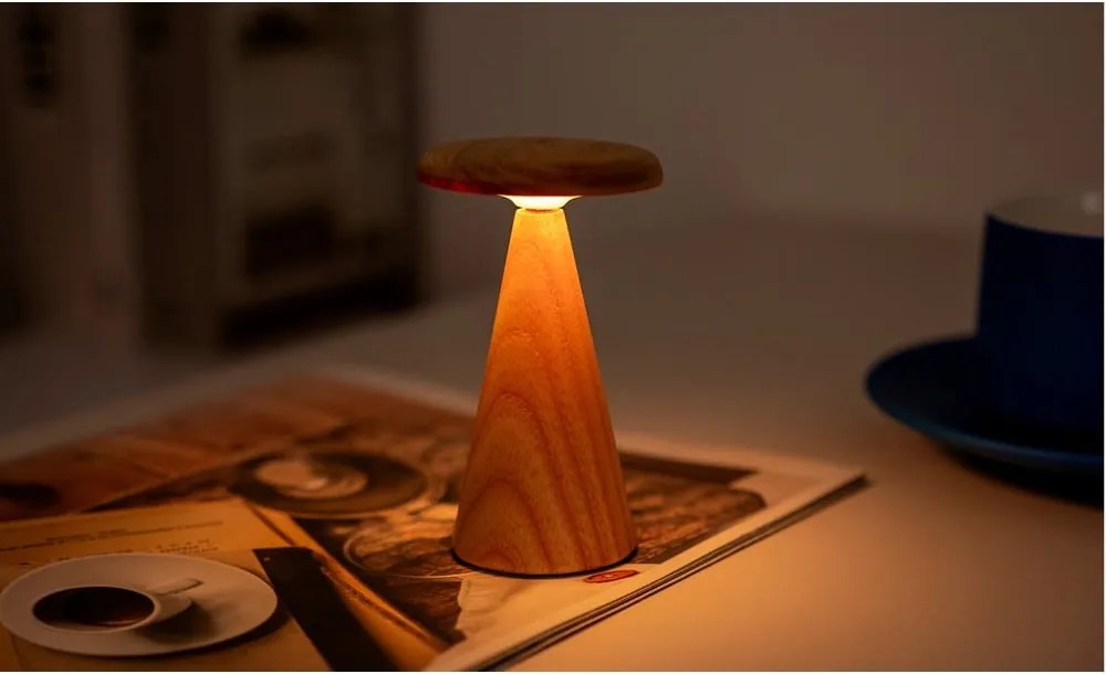 Lampada da tavolo LED di colore naturale con paralume in legno (altezza totale 14 cm) Sylva – Gingko