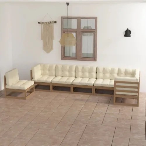 Set Divani da Giardino 7 pz con Cuscini Legno Massello di Pino