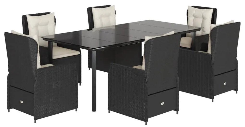 Set da pranzo da giardino 7 pz nero con cuscini in polyrattan