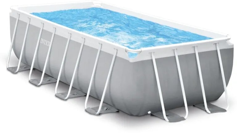Intex - 26790NP – Piscina Fuori Terra Prisma Frame Rettangolare, Pompa Filtro 2006 L/h, Scaletta, 8418 l, Acciaio e pvc, Grigio, 400x200x122 cm