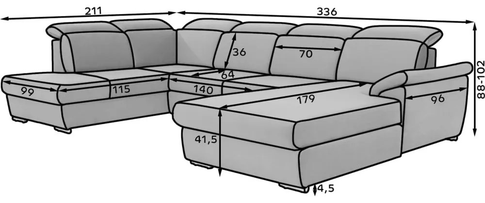 Divano angolare grigio chiaro allungabile (con penisola a sinistra/a U) Evanell – ELTAP