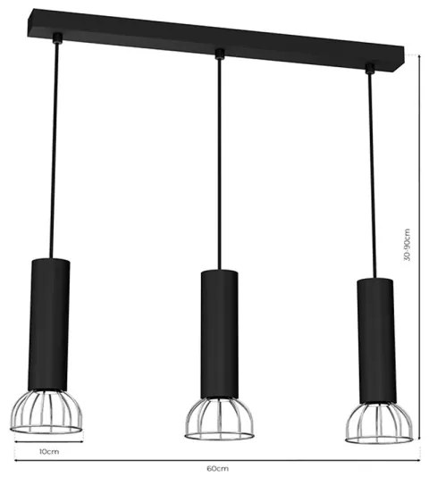 Lampadario su corda DANTE 3xGU10/25W/230V nero/cromo lucido