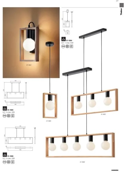 Redo 01-1665 - Lampadario a sospensione con filo TIMBER 3xE27/42W/230V