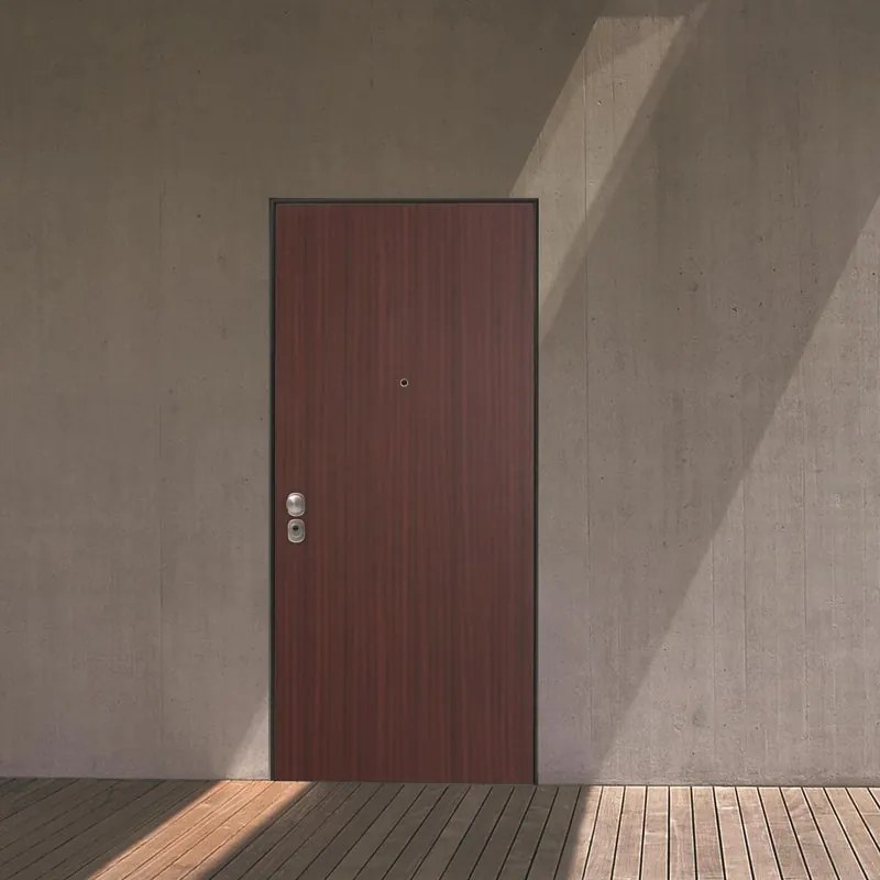Porta blindata YALE Iron L 80 x H 210 cm in melaminico mogano/bianco, apertura spingere a destra, falso telaio incluso