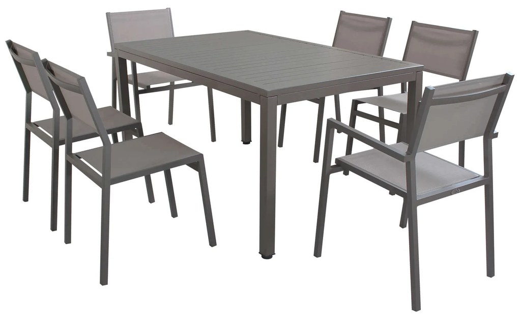 OMEN - set tavolo in alluminio cm 150 x 90 x 74 h con 4 sedie e 2 poltrone Aulus