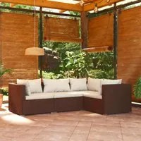 Set Divani da Giardino 4 pz con Cuscini in Polyrattan Marrone cod mxl 44635