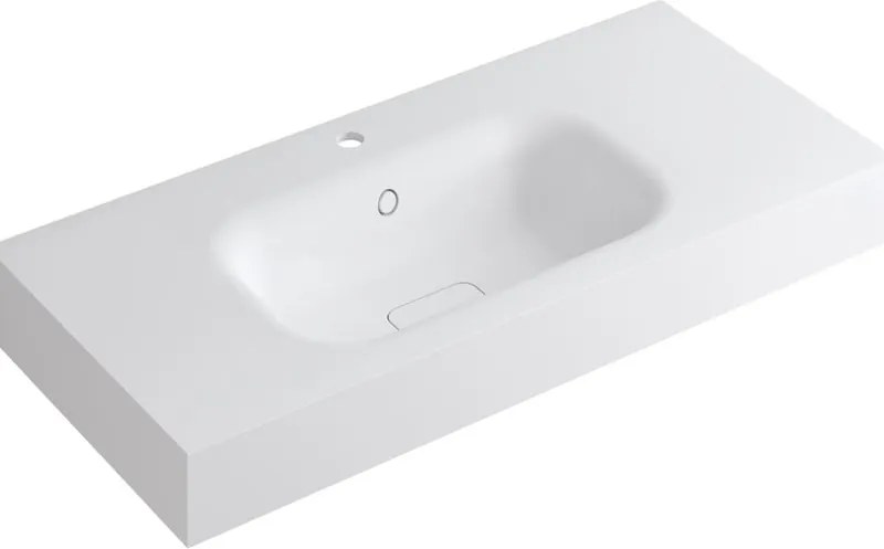 Lavabo a incasso rettangolare vasca centrale L 100.5 x H 15 x P 46 cm in resina bianco lucido