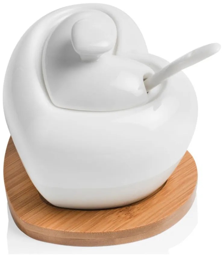 Zuccheriera in porcellana con cucchiaio e sottobicchiere in bambù Cuore - Brandani