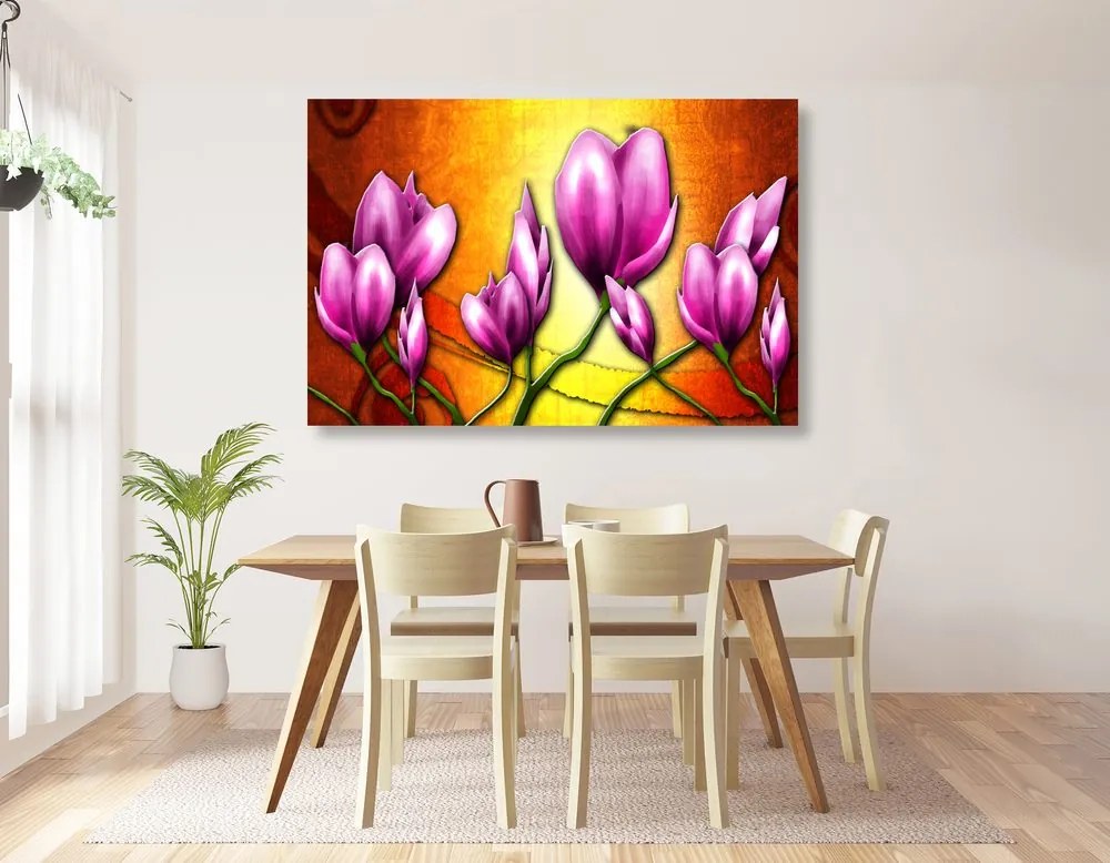 Quadro su tela – Fiori rosa in stile etnico