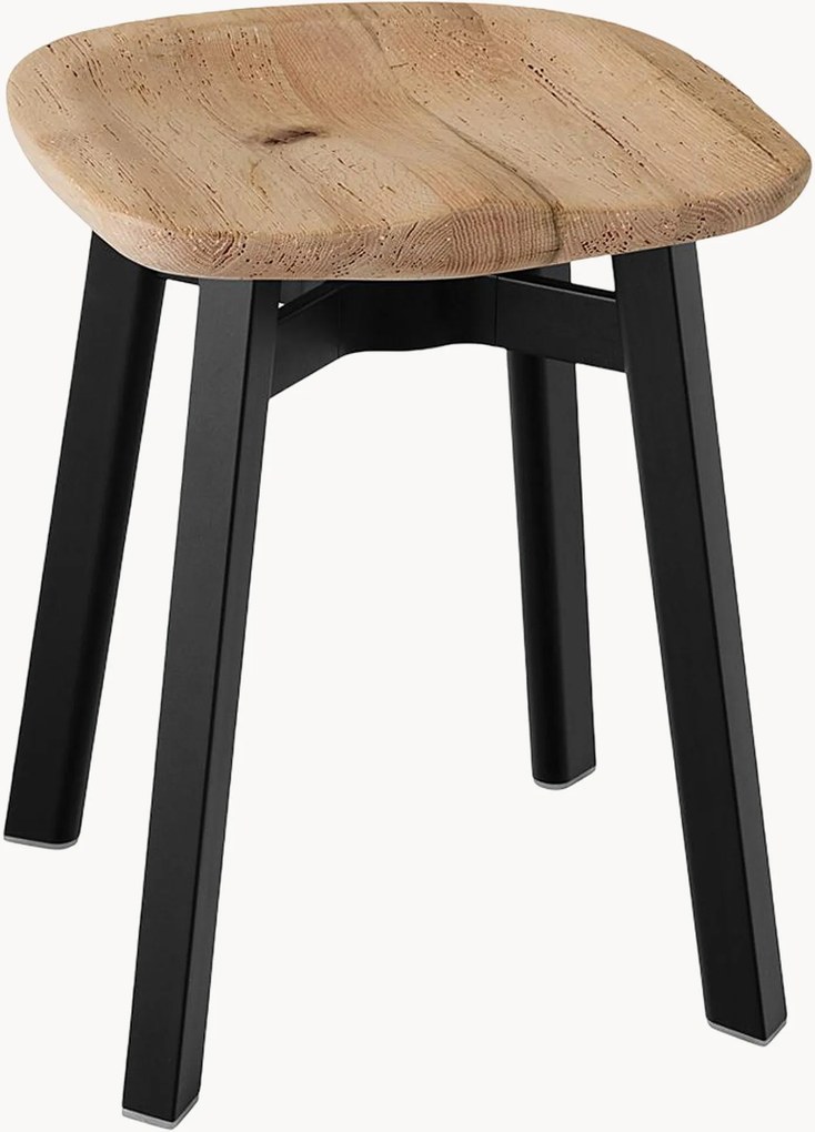 Sgabello in metallo Su con seduta in legno di quercia