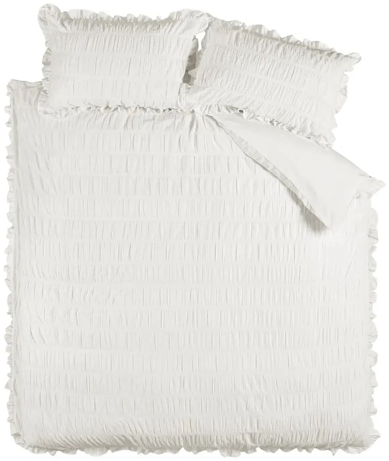 Set copripiumino e federa bianco in crêpe per letto matrimoniale e per letto esteso 230x220 cm Seersucker Frill – Catherine Lansfield