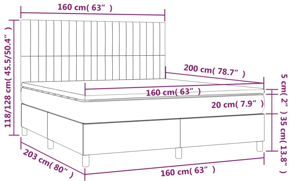 Letto a Molle con Materasso e LED Grigio Scuro 160x200 cm