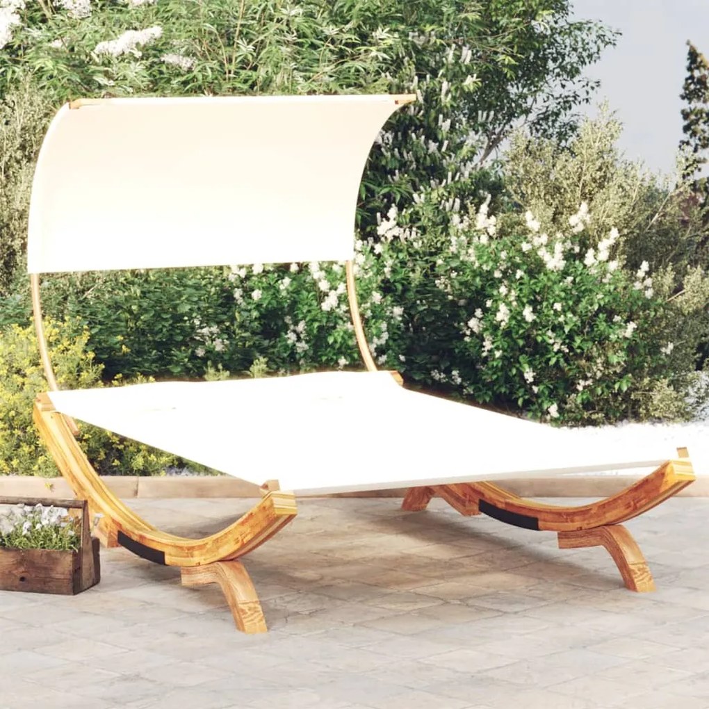 Lettino Con Tettuccio 165x203x126 Cm İn Legno Curvato Crema /