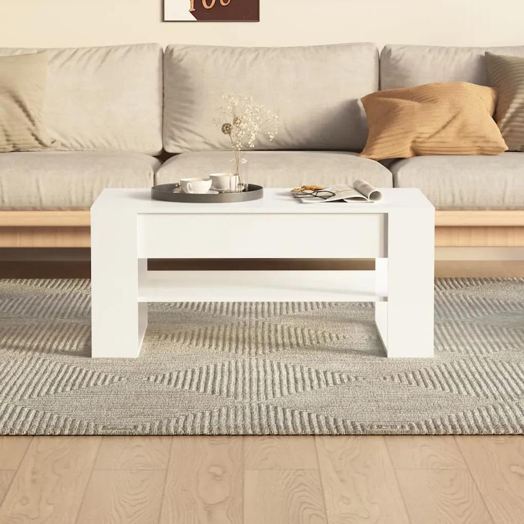 Tavolino da salotto bianco lucido 102x55x45cm legno multistrato