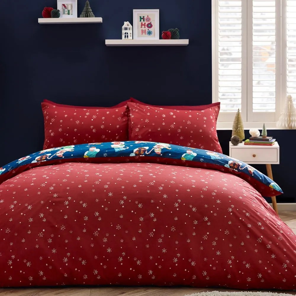 Set copripiumino e federa da bambini rosso e blu per letto matrimoniale 200x200 cm Christmas Elves – Catherine Lansfield