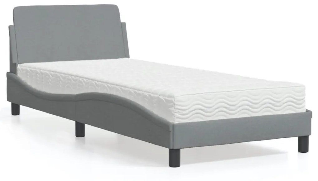 Letto con materasso grigio chiaro 90x190 cm in tessuto