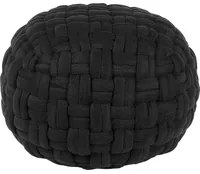 Pouf in velluto Nero intrecciato a mano rotondo 45 x 35 cm EPS riempimento poggiapiedi ottomana