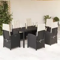 Set da Pranzo da Giardino 7 pz Nero con Cuscini in Polyrattan 3212200