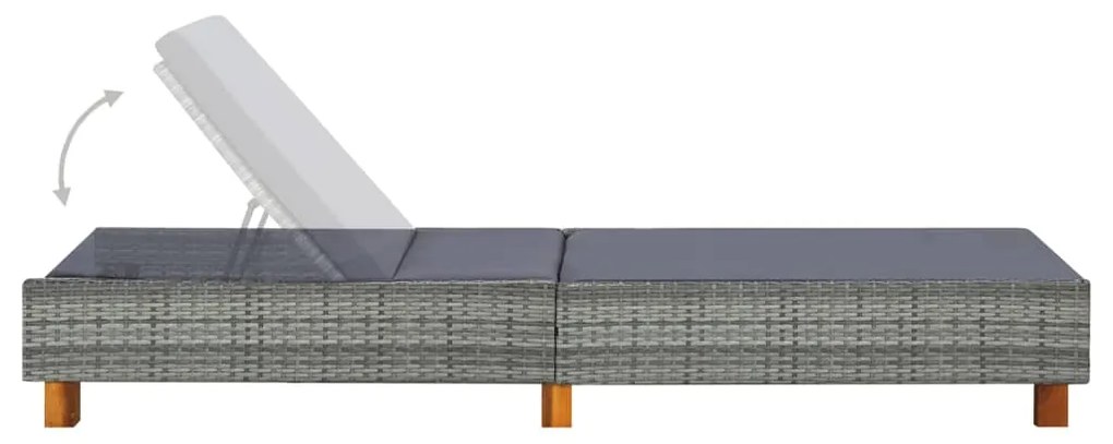 Lettino prendisole con cuscino in polyrattan grigio