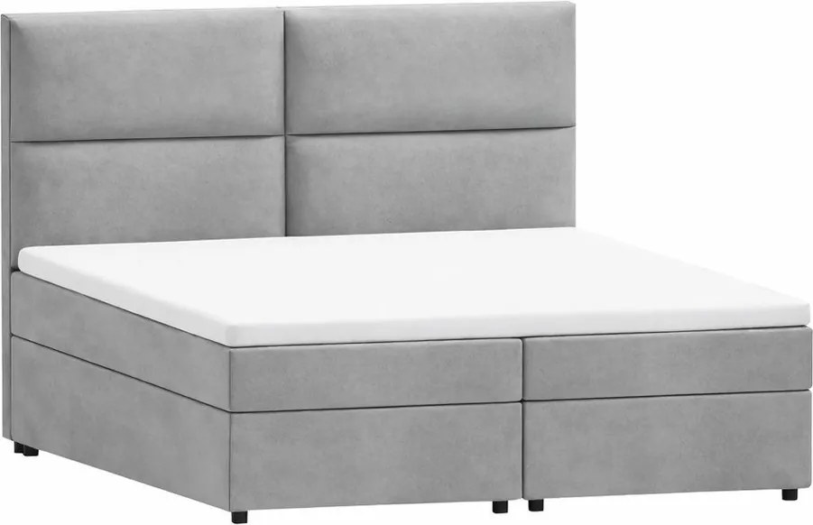 Letto matrimoniale imbottito grigio chiaro con spazio contenitivo e rete 200x200 cm Rico - Ropez