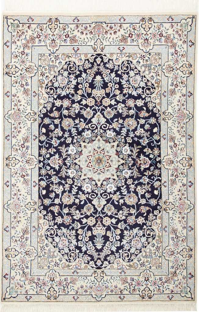 Nain Tappeto 100x150 Blu (Iran) Annodato A Mano