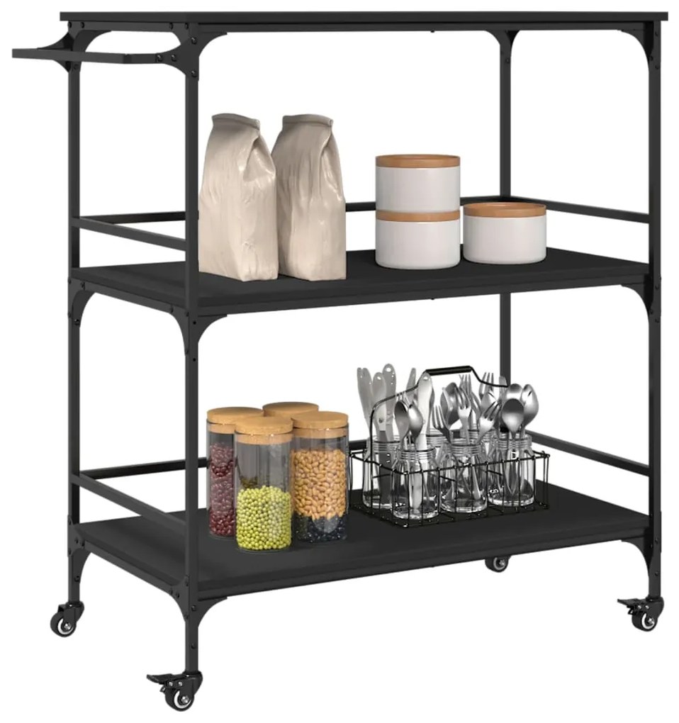 Carrello da cucina nero 100,5x50x105 cm in legno multistrato
