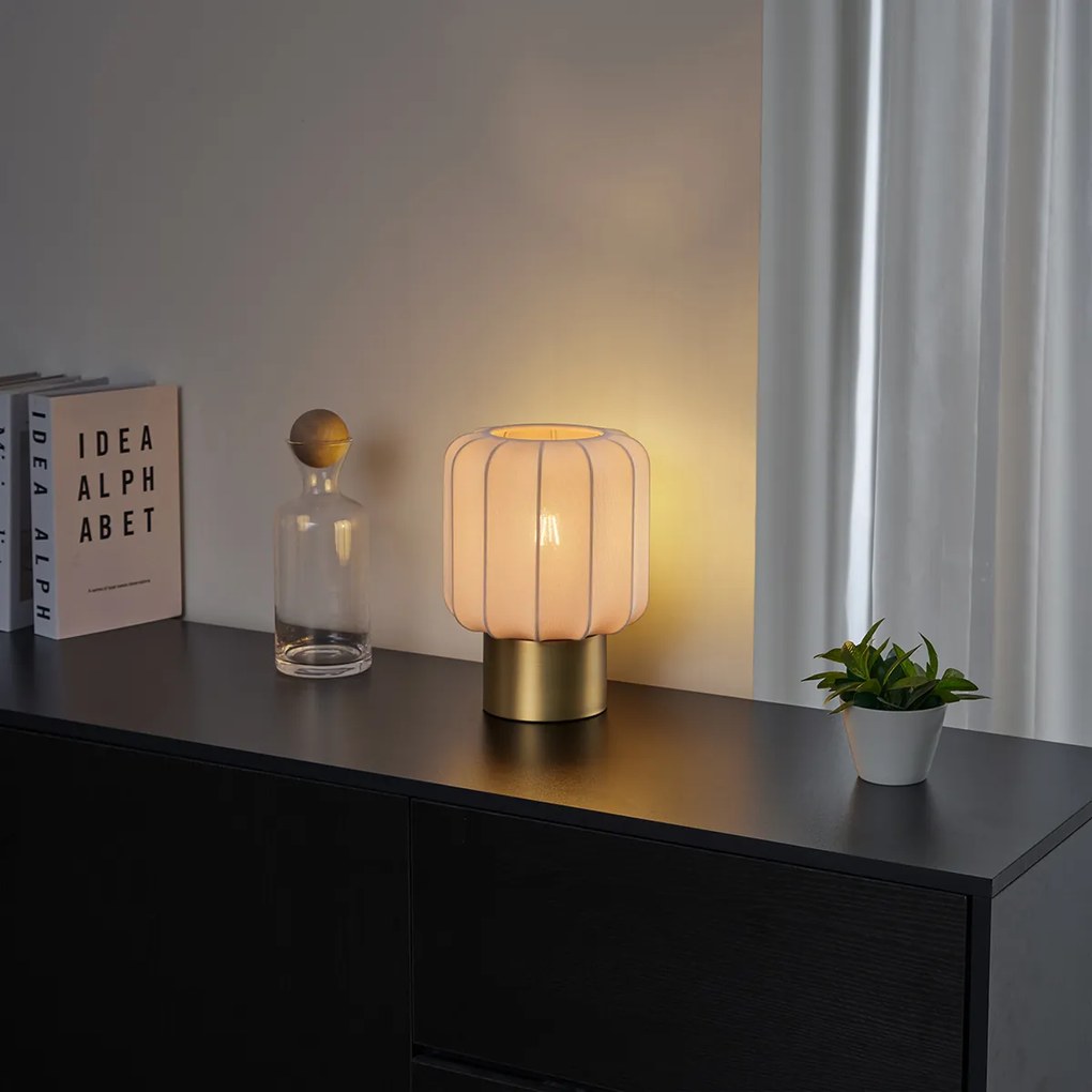 Lampada da tavolo Japandi oro con paralume beige - Pluni