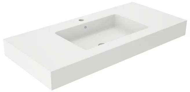 Lavabo integrale rettangolare vasca centrale SOLID L 101 x H 14 x P 46 cm in solid surface bianco