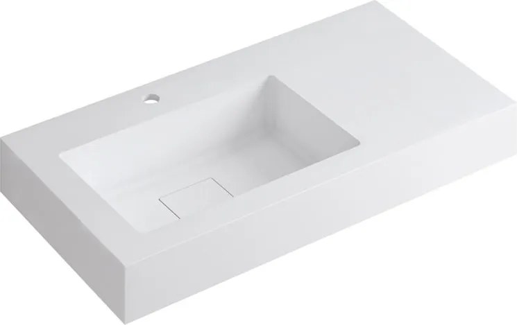 Lavabo a incasso rettangolare vasca a sinistra L 90.5 x H 15 x P 46 cm in resina bianco opaco