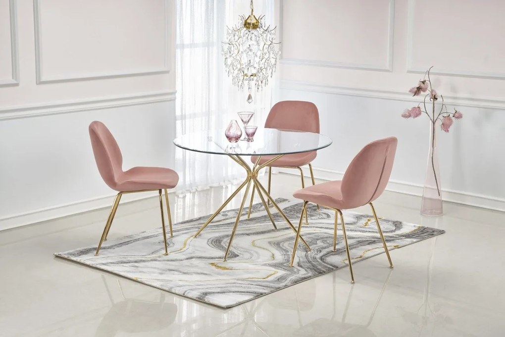 Set tavolo rotondo Rondo diametro 110 cm + 4 sedie K381 velluto rosa/oro