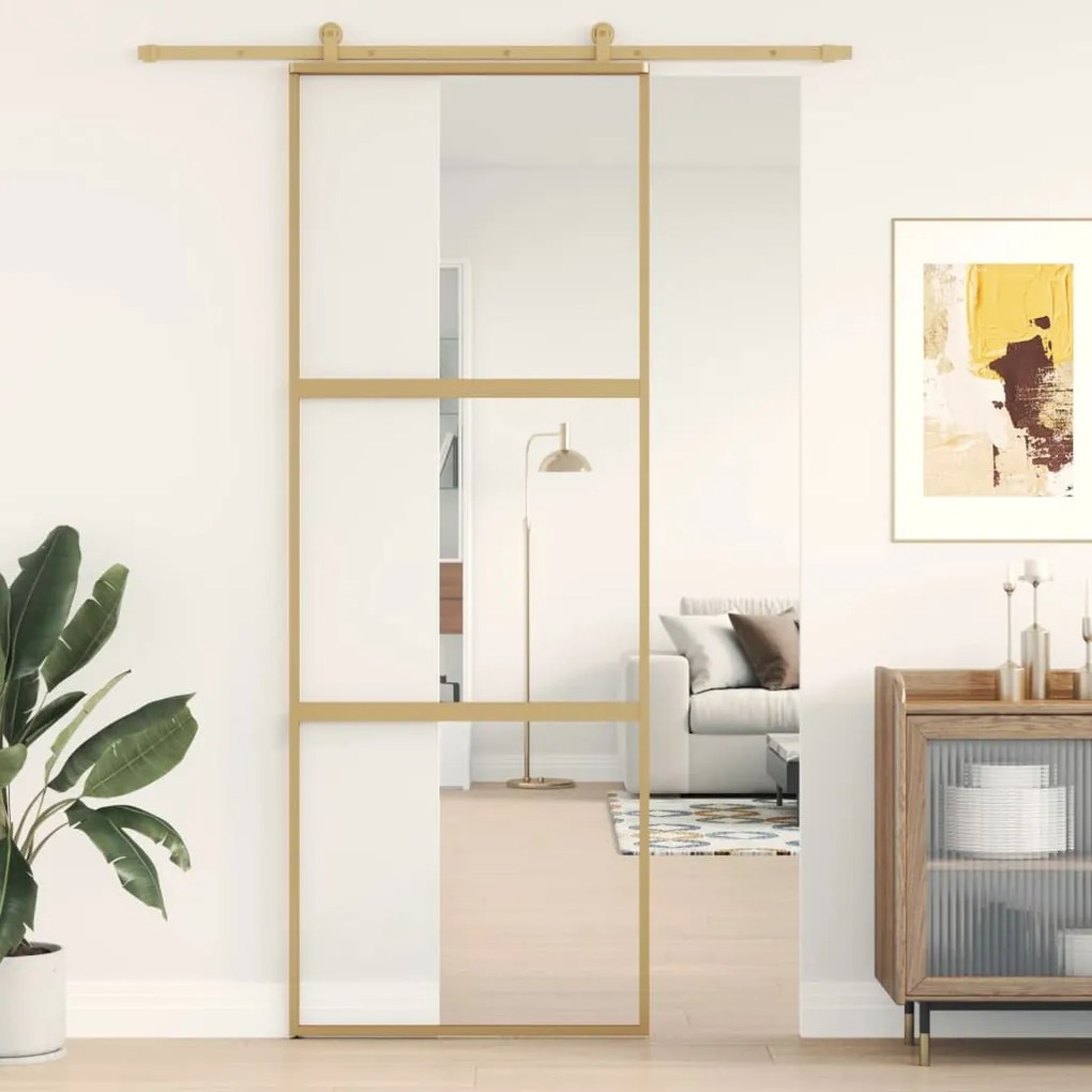 Porta Scorrevole Dorata 76x205 Vetro Trasparente Esg Alluminio /