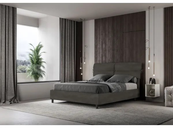 Letto contenitore da 160x200 in microfibra grigio Nandy