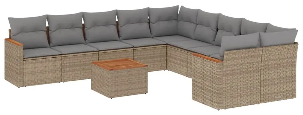 Set Divani da Giardino 11 pz con Cuscini Beige in Polyrattan