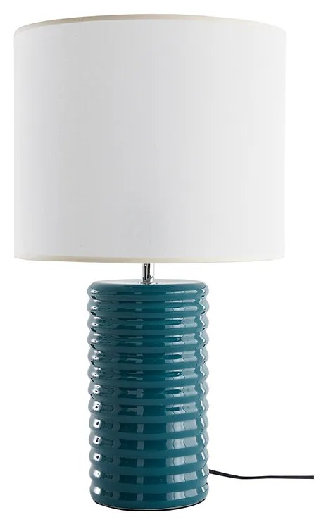 Lampada da tavolo in ceramica smaltata blu anatra e paralume écru BERRO