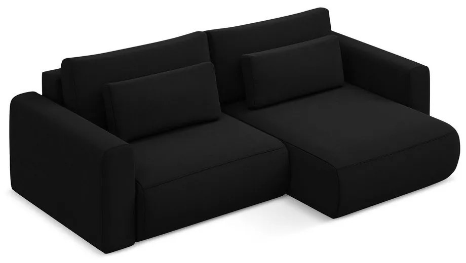Divano angolare nero allungabile/con contenitore (con penisola a destra/con chaise lounge) con rivestimento in velluto Kapua – Makamii
