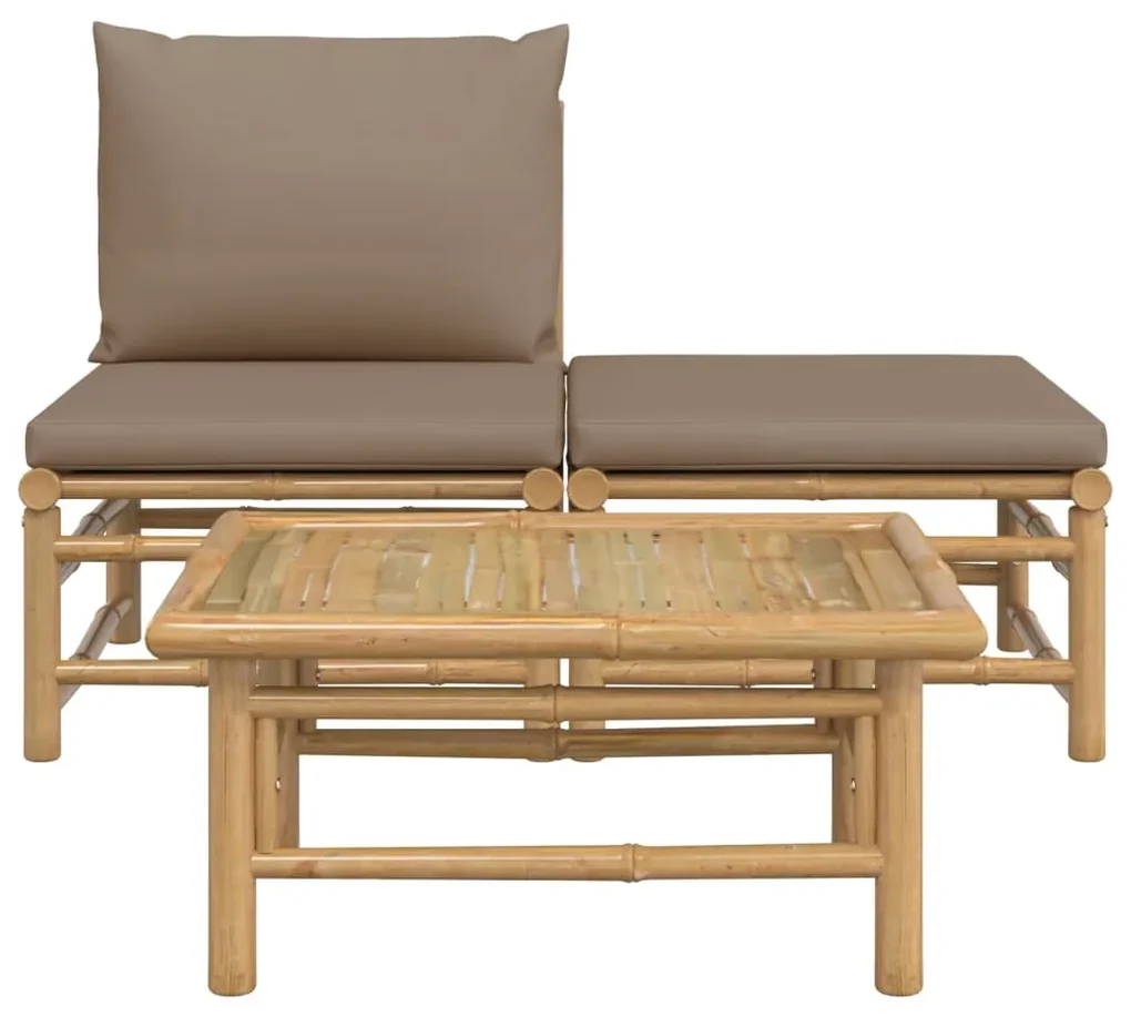 Set salotto da giardino 3pz con cuscini tortora bambù