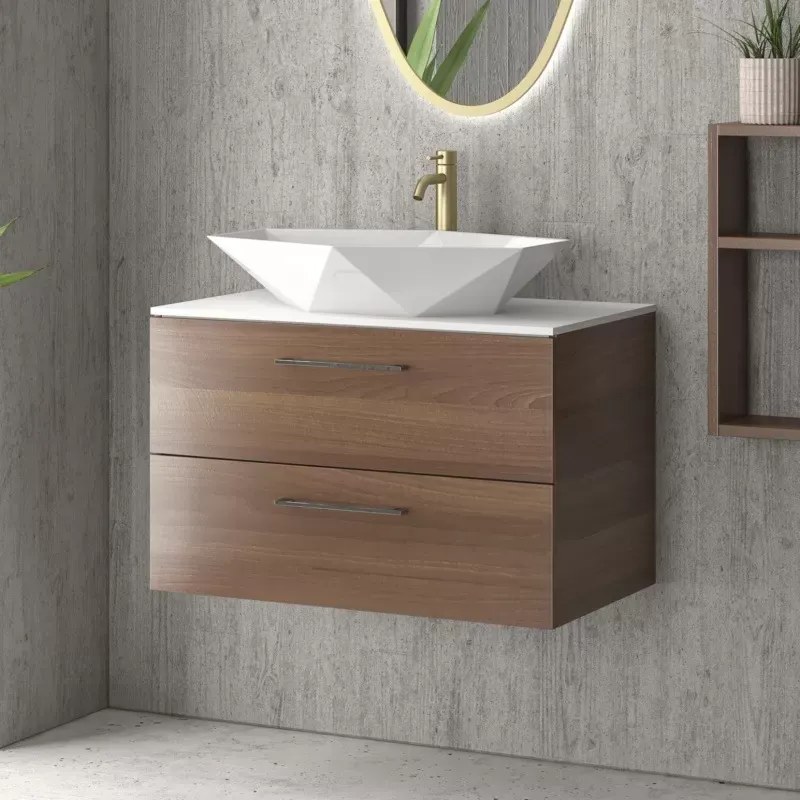 Mobile bagno 80 cm con due cassetti e piano solid surface EL-80SS - KAMALU