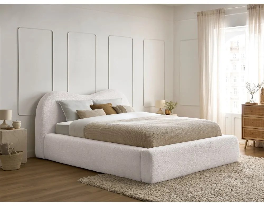 Letto matrimoniale bianco imbottito con spazio contenitivo con rete inclusa 180x200 cm Orlane – Bobochic Paris