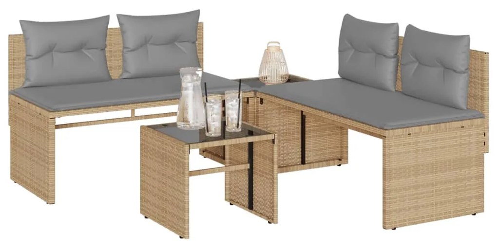 Set divano da giardino 4 pz con cuscini beige in polyrattan