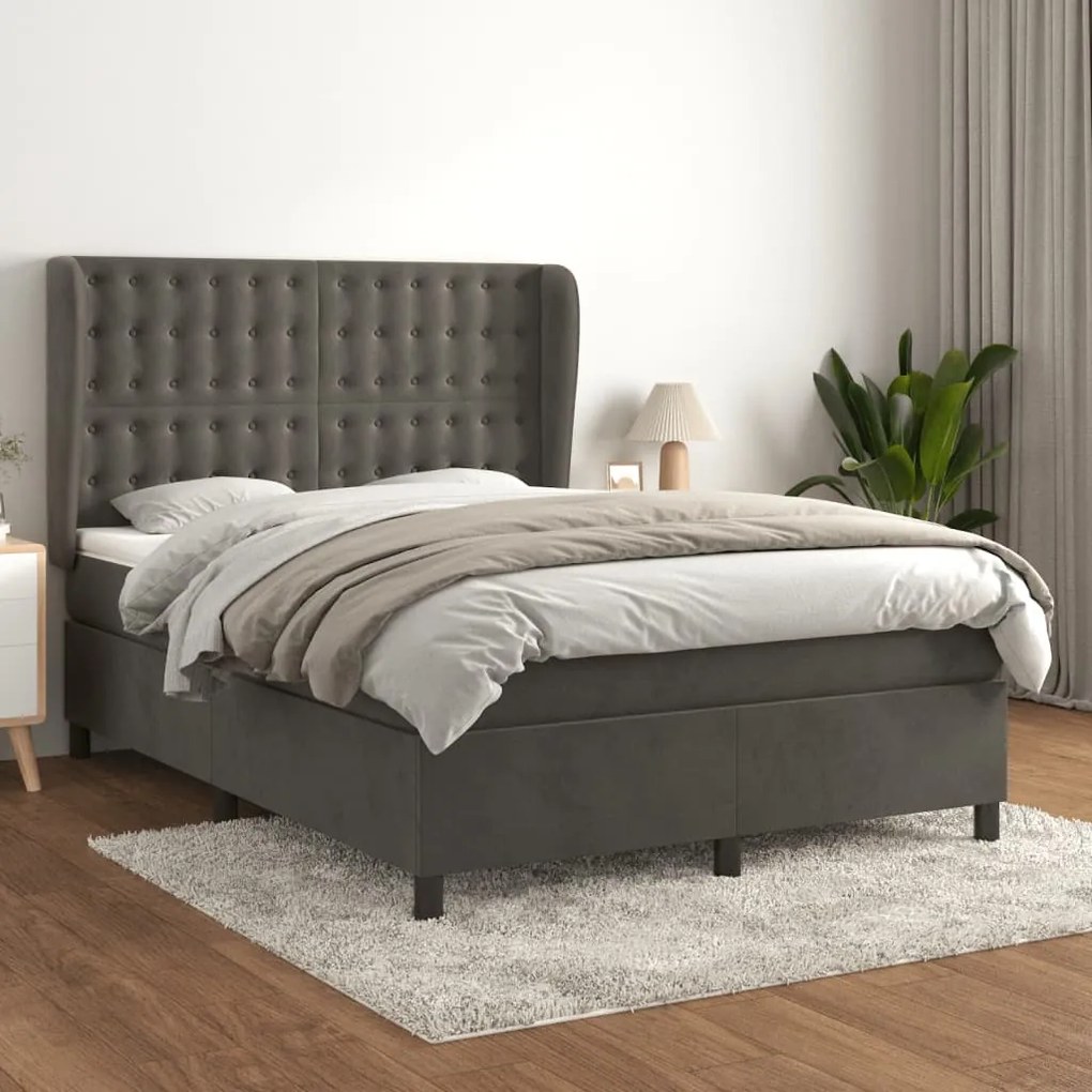 Giroletto A Molle Con Materasso Grigio Scuro 140x200 Cm Velluto /