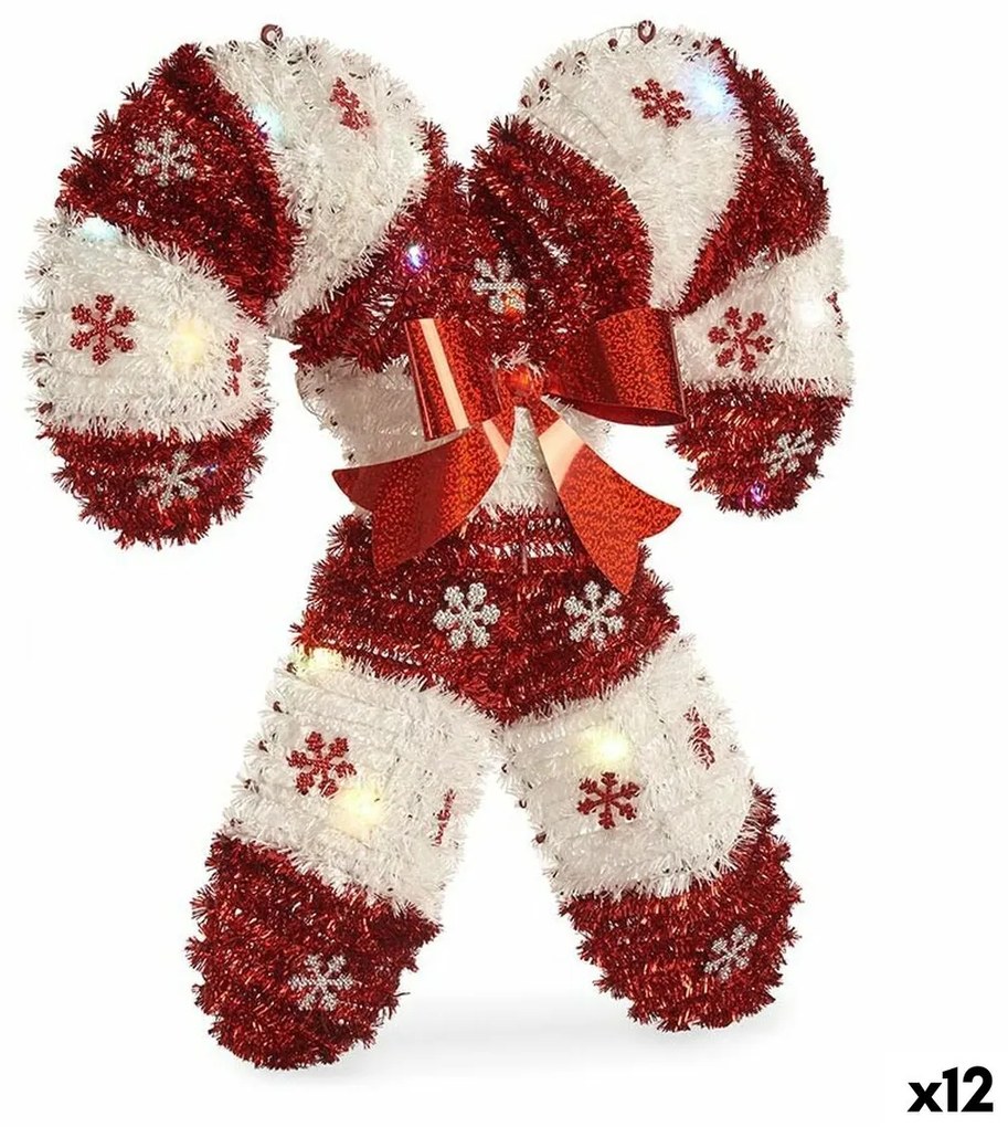 Statua Decorativa Bastoncino di Caramella Tinsel Luce LED Bianco Rosso polipropilene PET 47 x 6 x 47 cm (12 Unità)