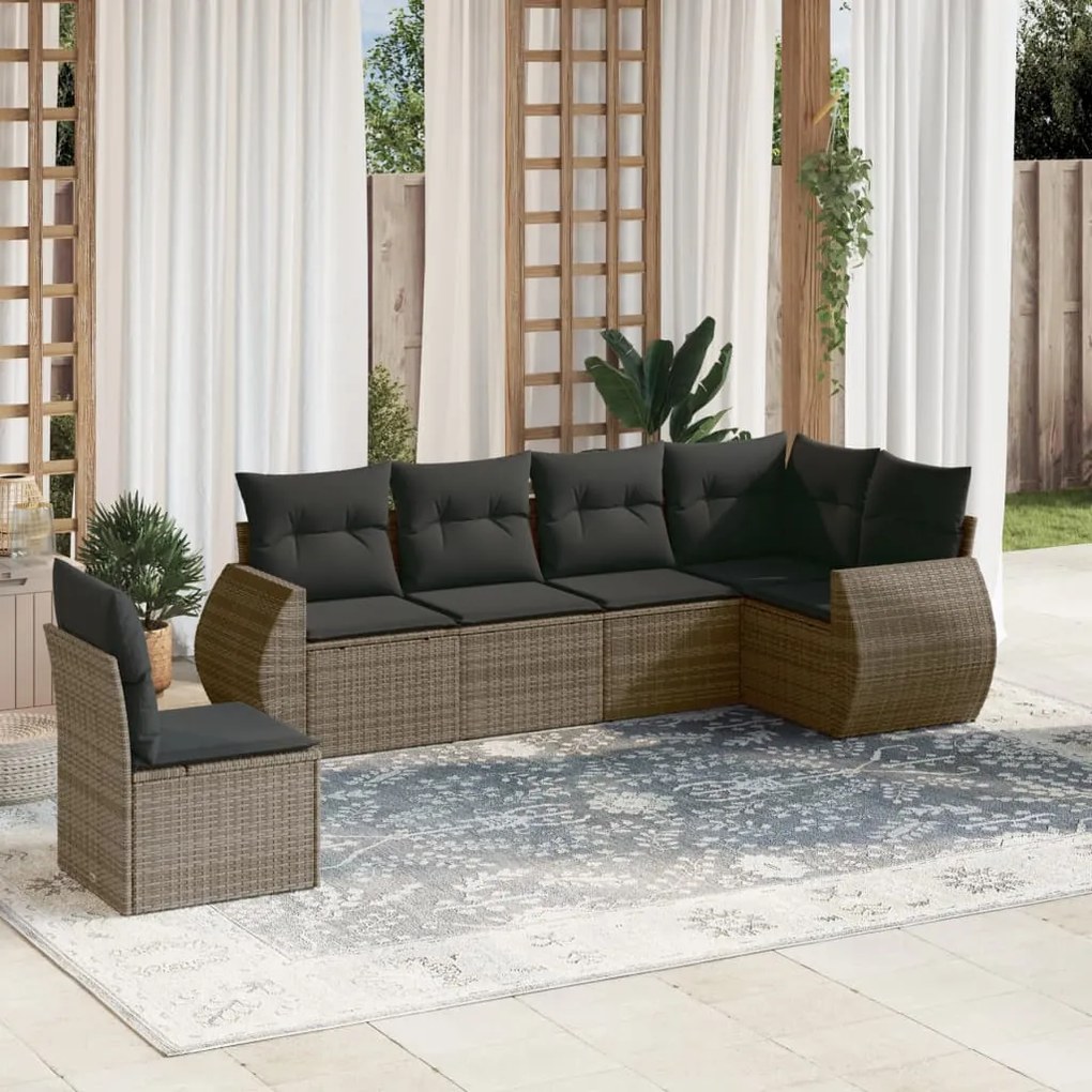 Set Divano da Giardino 6 pz con Cuscini Grigio in Polyrattan