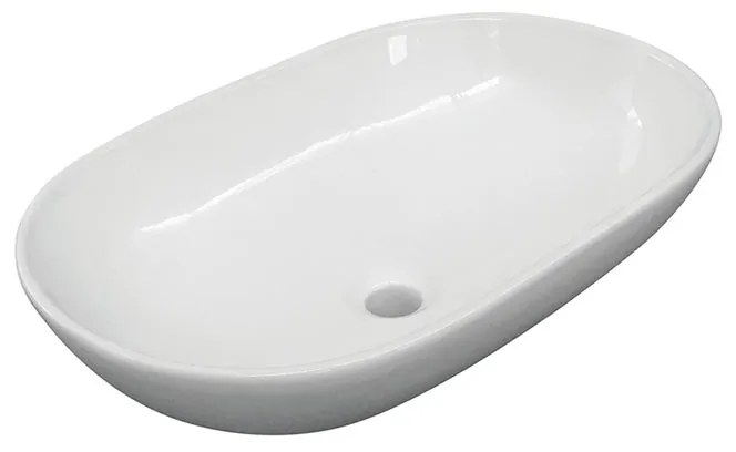 Lavabo da appoggio ovale piletta non inclusa in ceramica L 58.5 x H 18 x P 38 cm bianco lucido piletta non inclusa