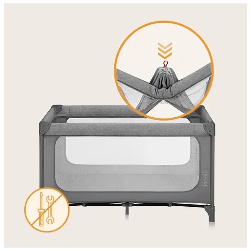 Lionelo - Lettino da viaggio JASMIN EASY FOLD Grey Stone