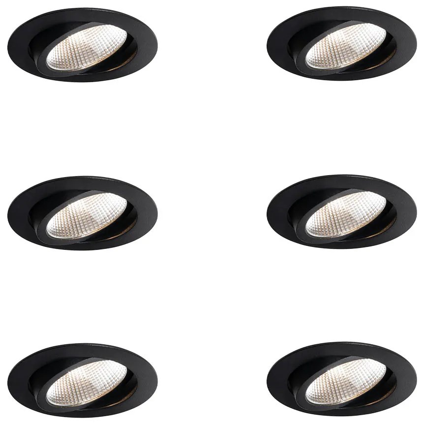 Set di 6 faretti da incasso neri 9,5 cm con LED 1300 lm dimmerabili IP65 - Gaius