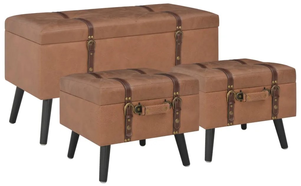 Sgabelli Con Contenitore 3 Pz İn Similpelle Marrone /