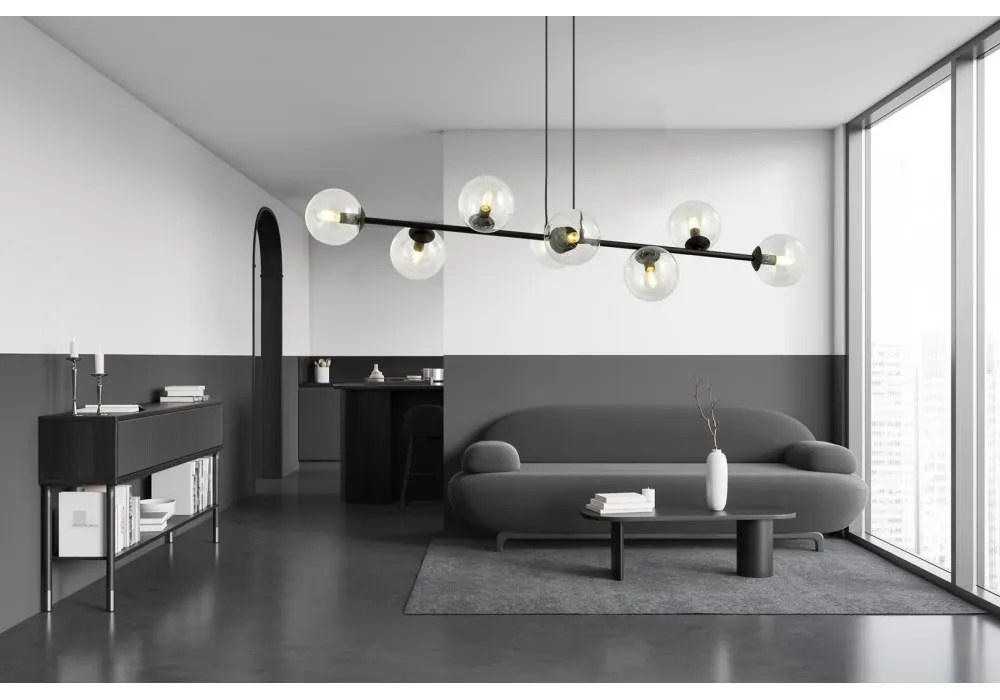 Lampadario a sospensione ROSSI 8 BL in acciaio e vetro 8xE14 Colore delle Sfere Trasparente