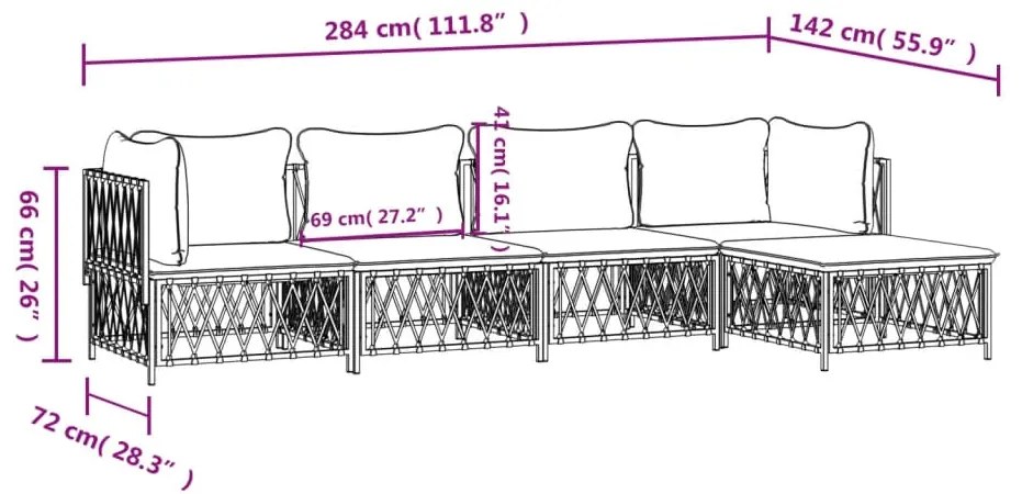 Set Salotto da Giardino 5 pz con Cuscini in Acciaio Antracite